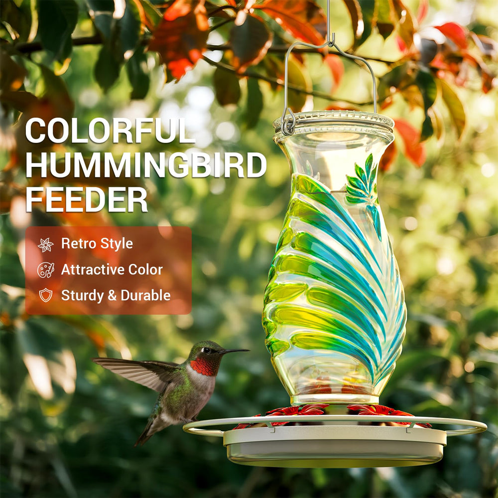 Side view of Grete Gotye Hummingbird Feeder filled with nectar