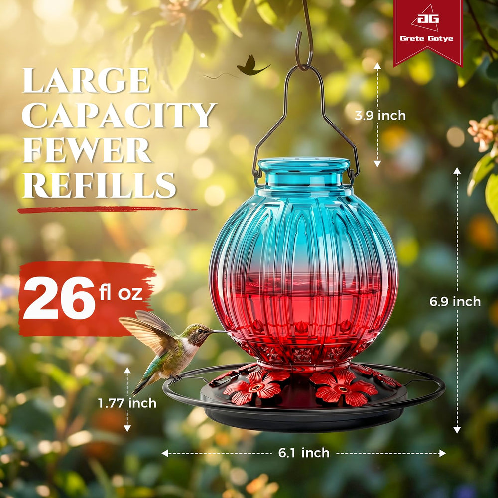 Side view of Grete Gotye hummingbird feeder showing capacity