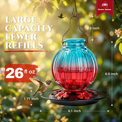 Side view of Grete Gotye hummingbird feeder showing capacity