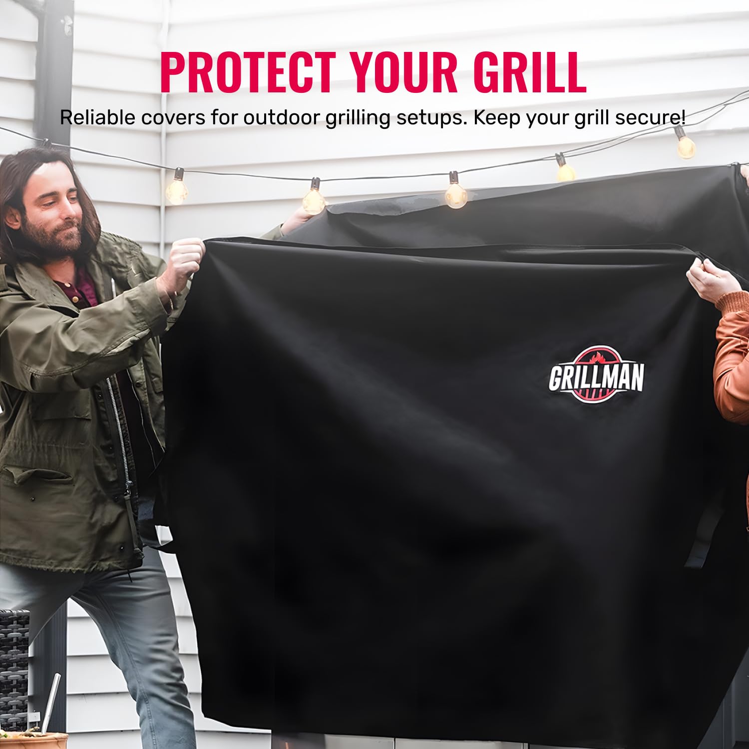 Side view of Grillman waterproof cover showing secure straps