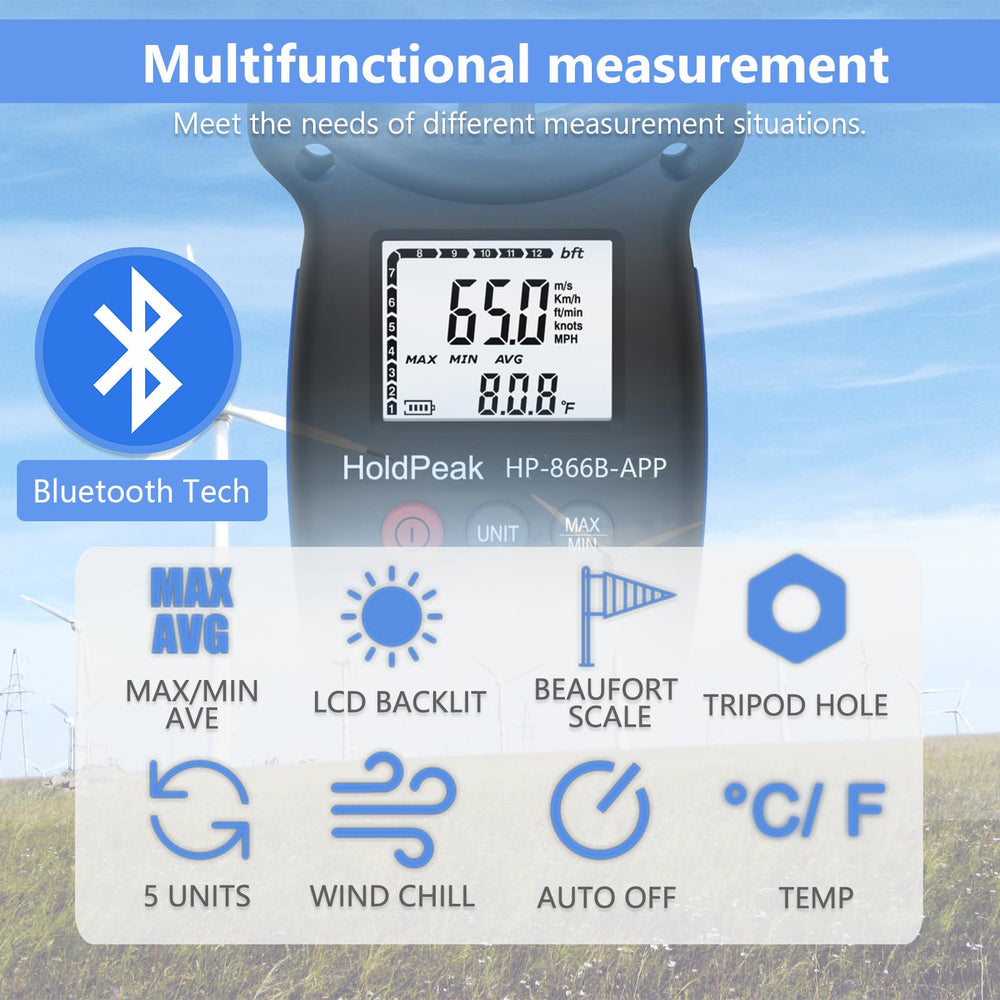 Side view of H HOLDPEAK Anemometer showing tripod hole