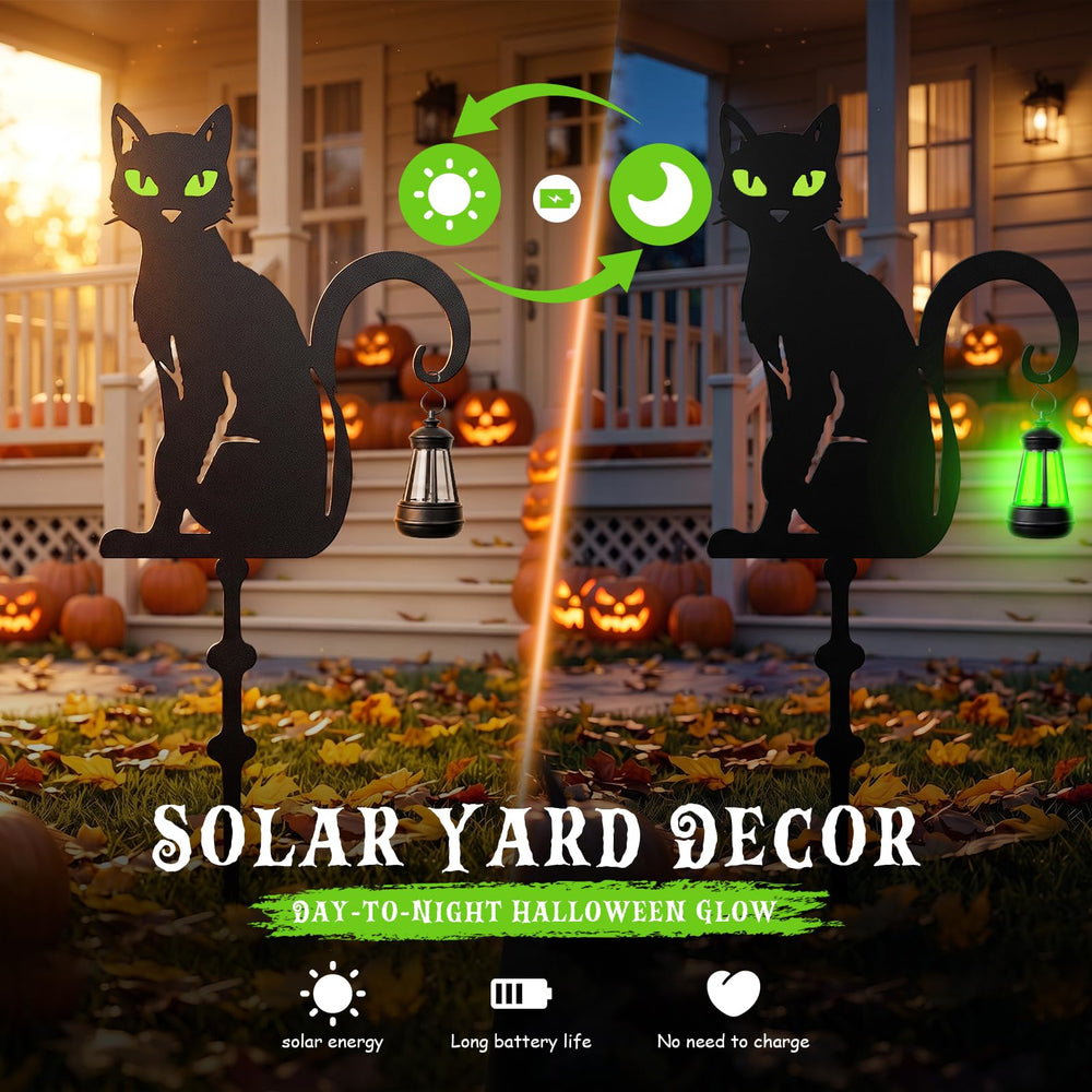 Side view of Halloween garden stakes in outdoor setting