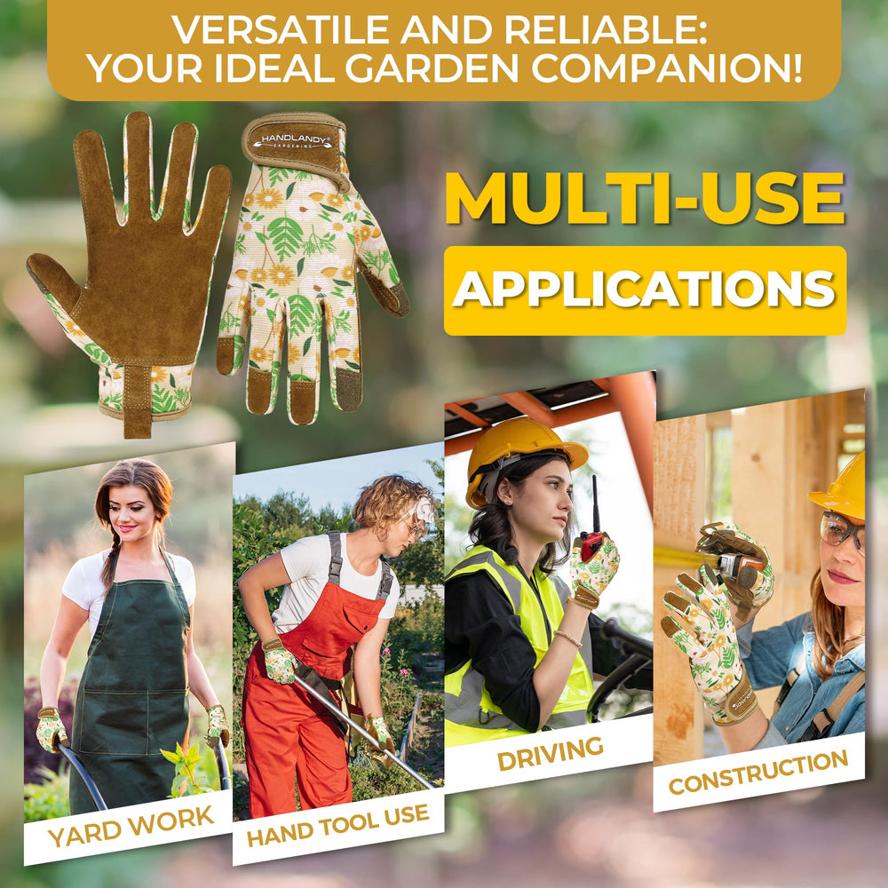 Side view of HANDLANDY gardening gloves highlighting touchscreen compatibility