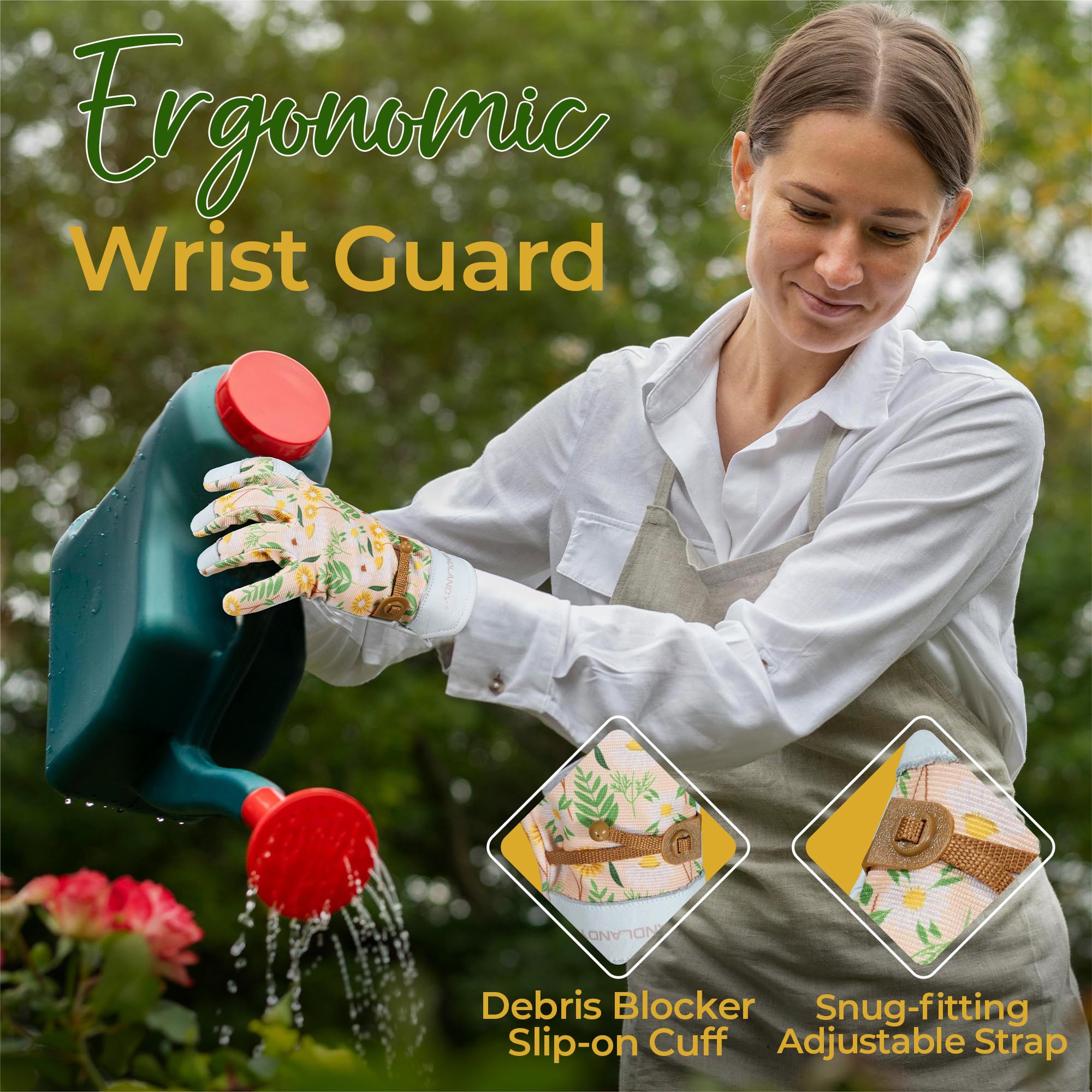 Side view of HANDLANDY Gardening Gloves on a garden tool
