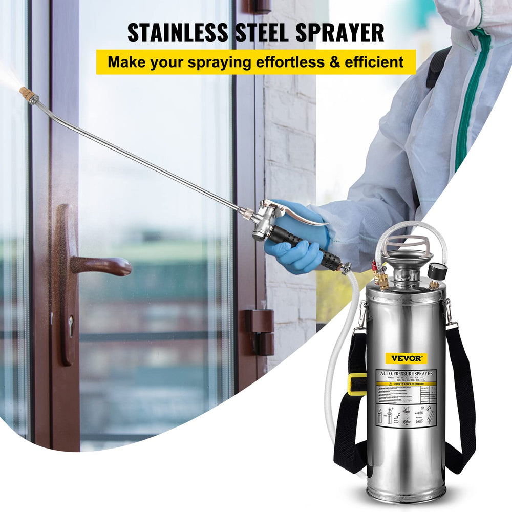Side view of Happybuy Stainless Steel Sprayer showing pressure gauge