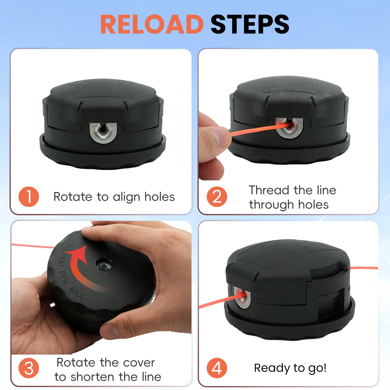 Side view of Heyzy trimmer head showing construction material
