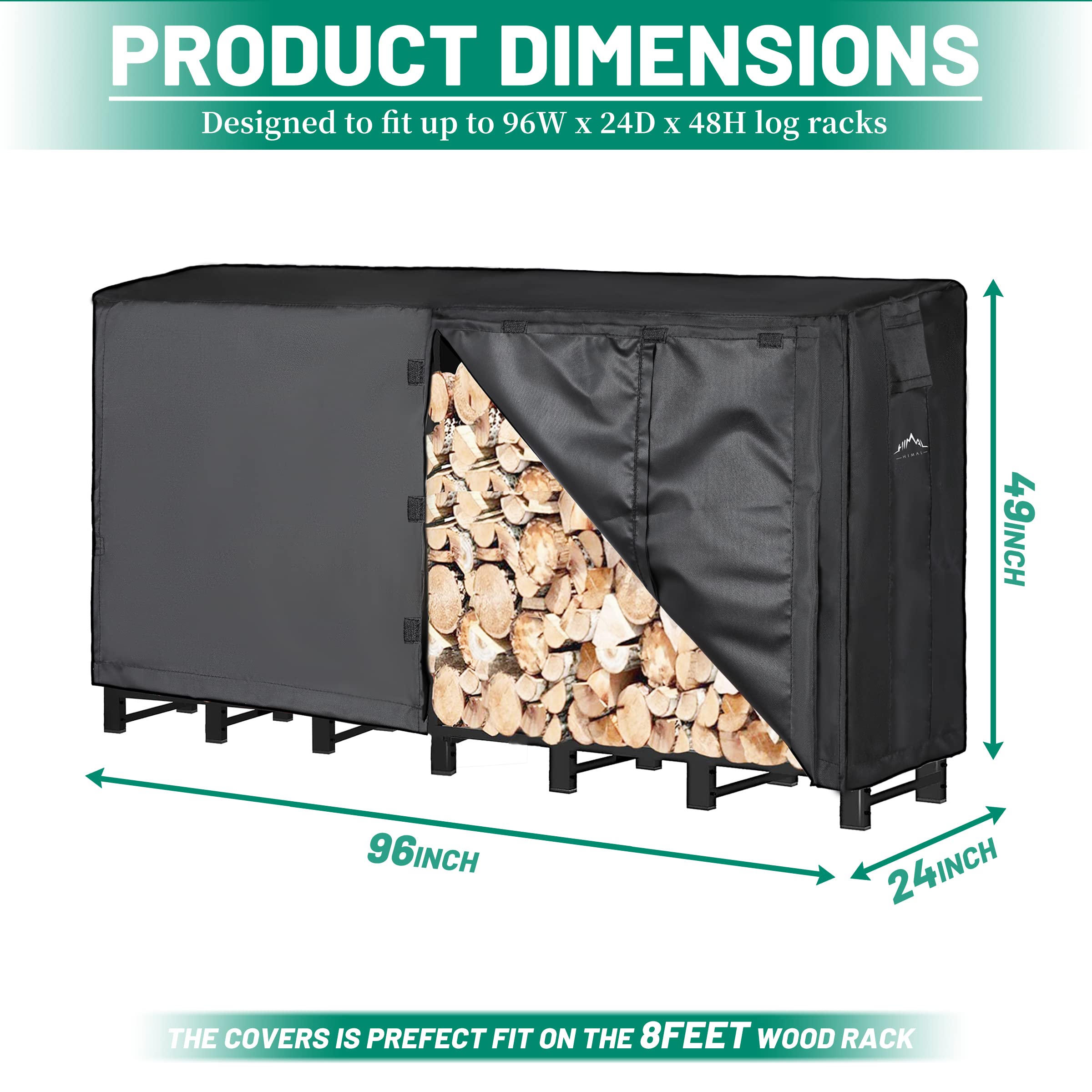 Side view of Himal 8ft waterproof firewood cover