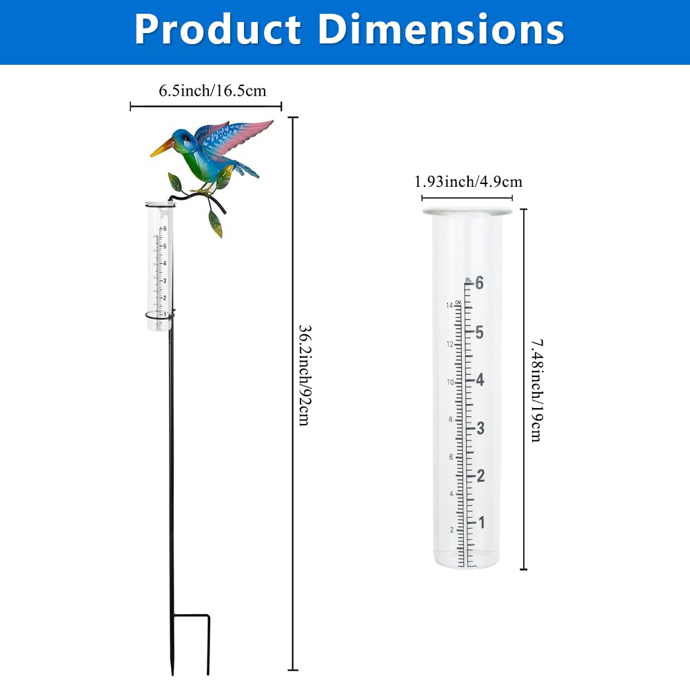 Side view of HOBYLUBY Rain Gauge with glass measuring cup