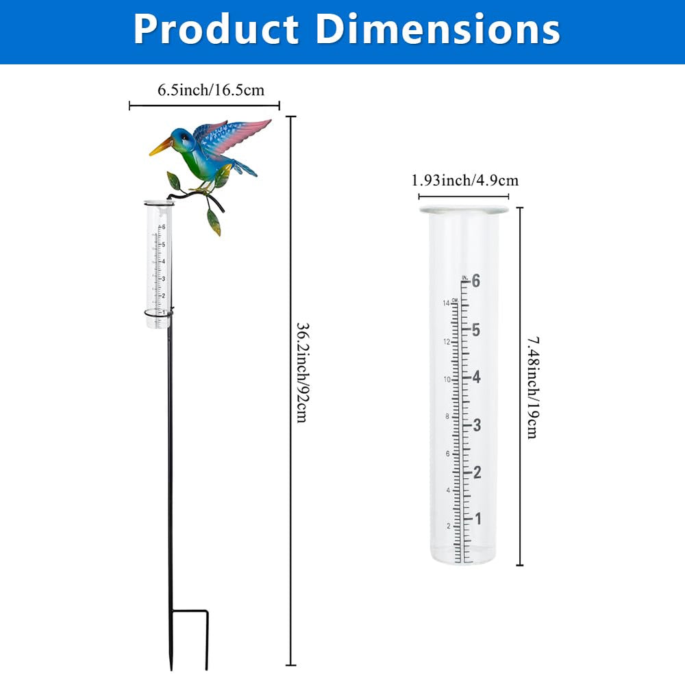 Side view of HOBYLUBY Rain Gauge with glass measuring cup