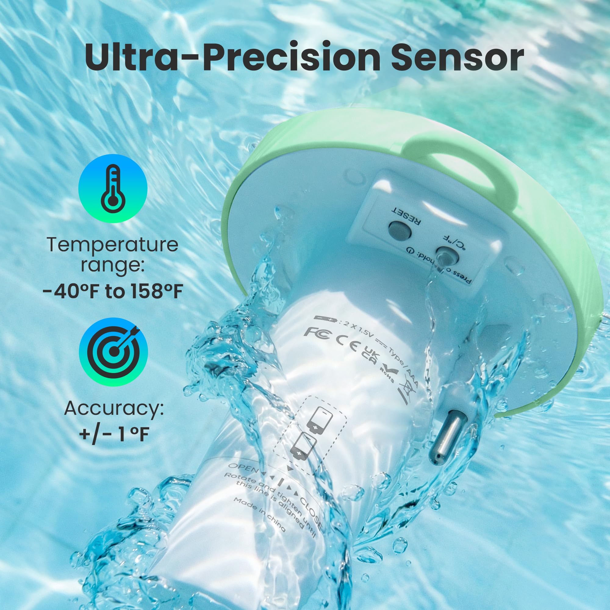 Side view of HODIK Digital Floating Pool Thermometer showing dual display