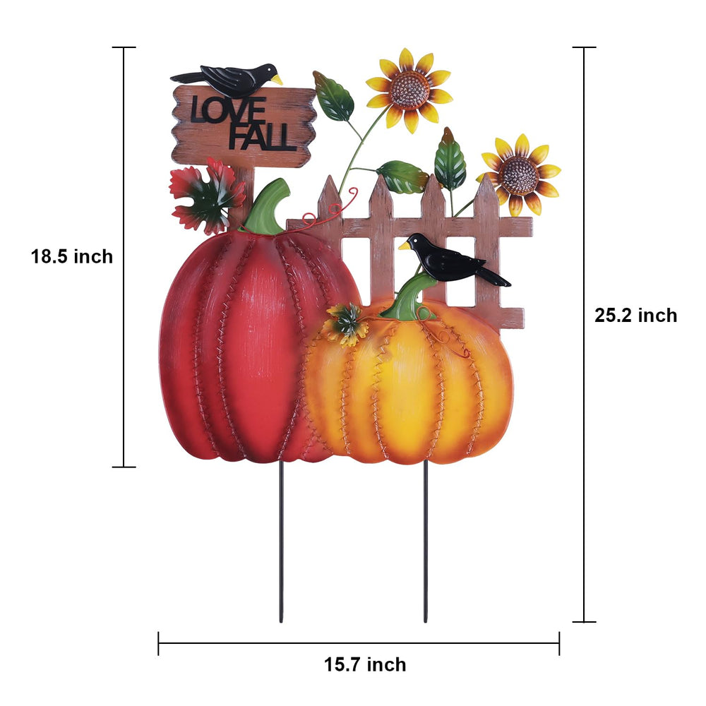 side view of hogardeck garden stakes with crows and 'I LOVE FALL' sign