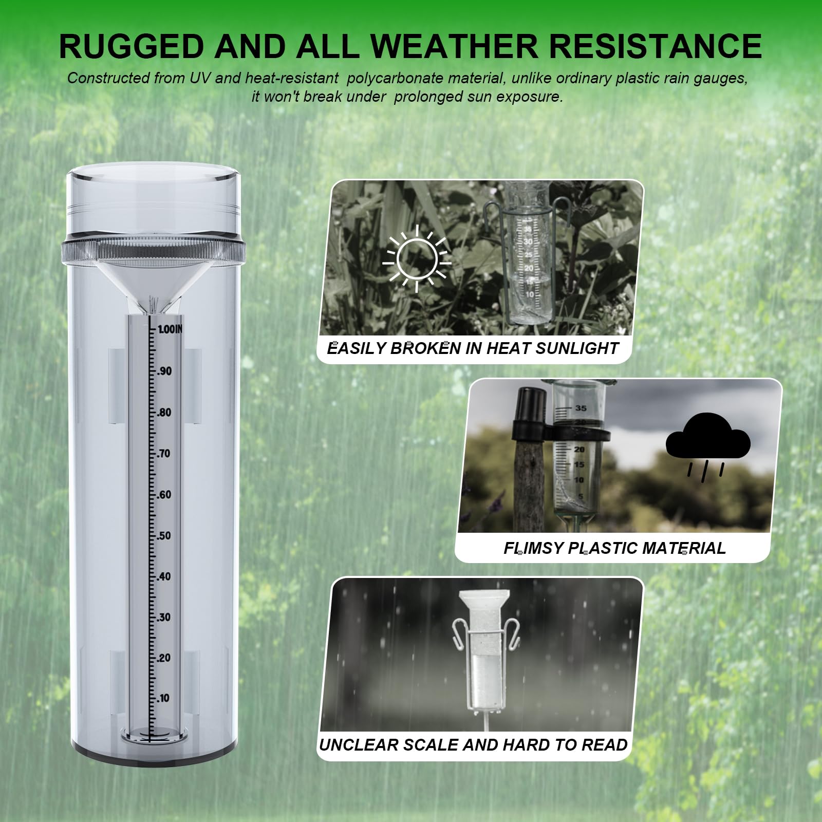 Side view of Holdly Rain Gauge with removable bracket