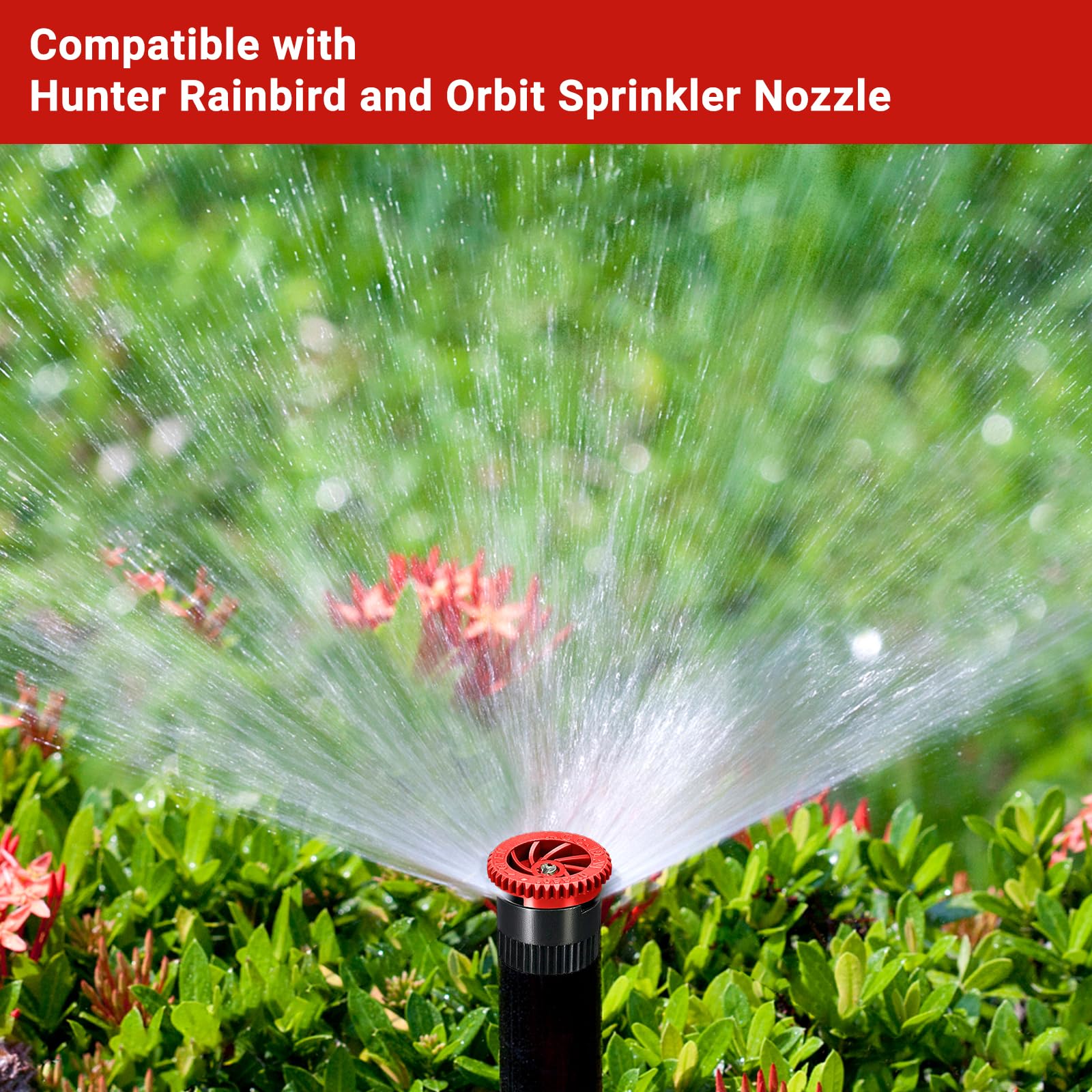 Side view of HolyMaji red variable arc nozzle with adjustable spray