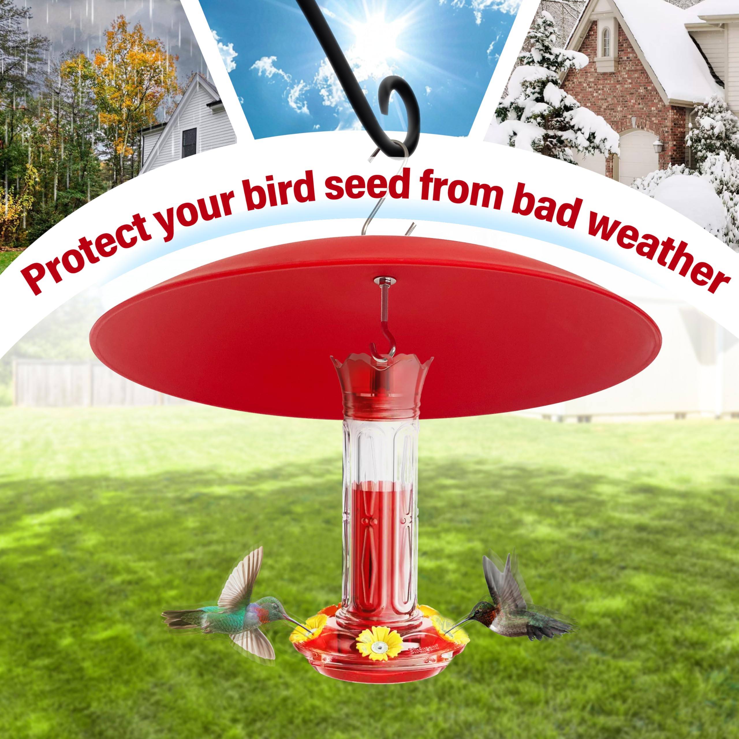 Side view of Hummingbird Feeder Dome Guard installation