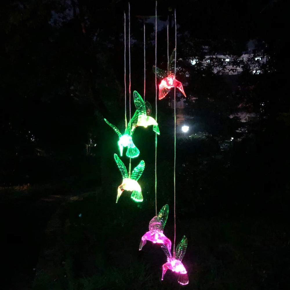 Side view of Hummingbird Solar Chimes in sunlight