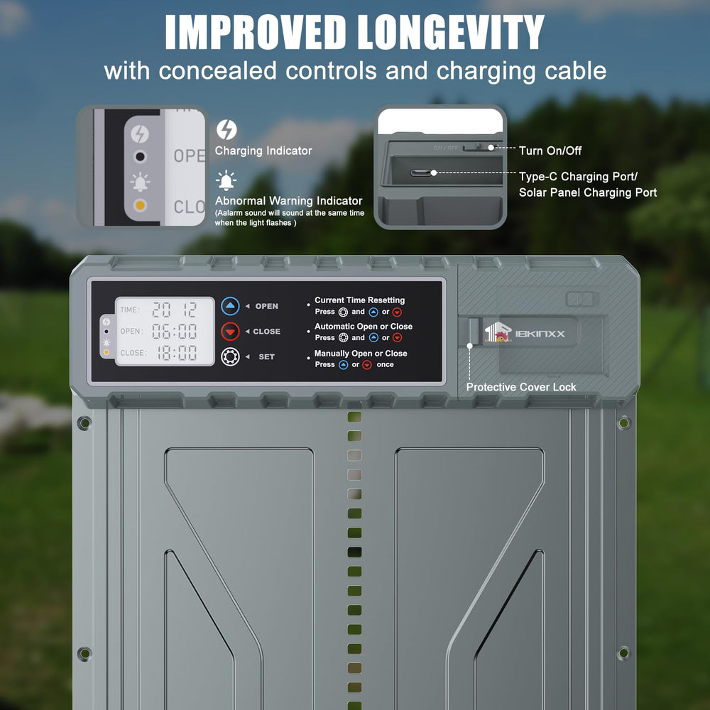 Side view of IBKINXX automatic coop door