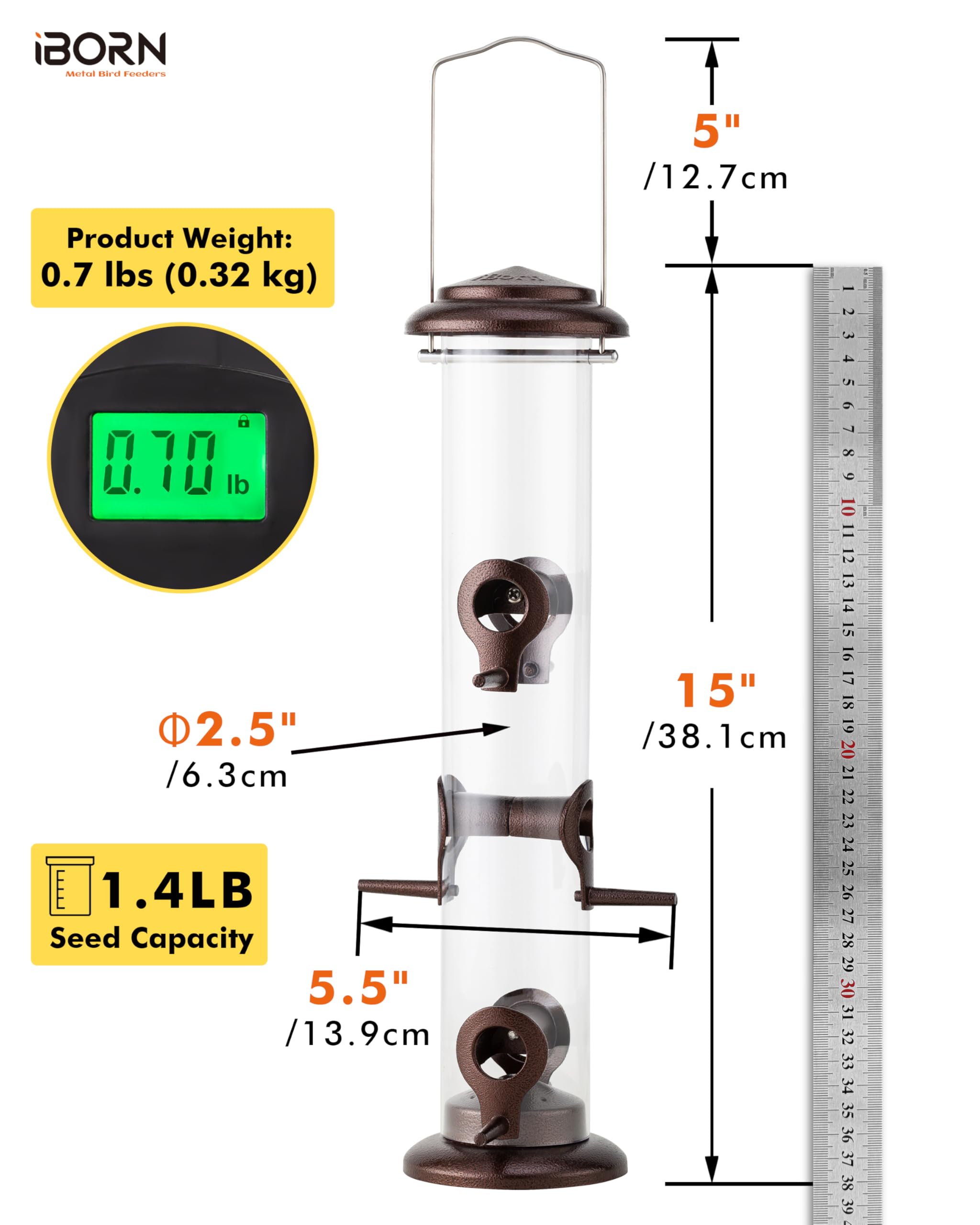Side view of iBorn Bird Feeder showing heavy-duty metal construction
