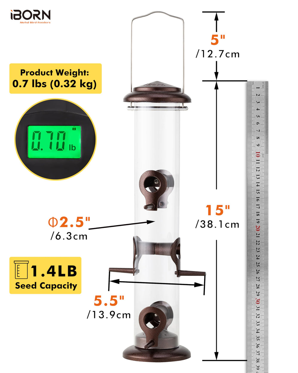 Side view of iBorn Bird Feeder showing heavy-duty metal construction