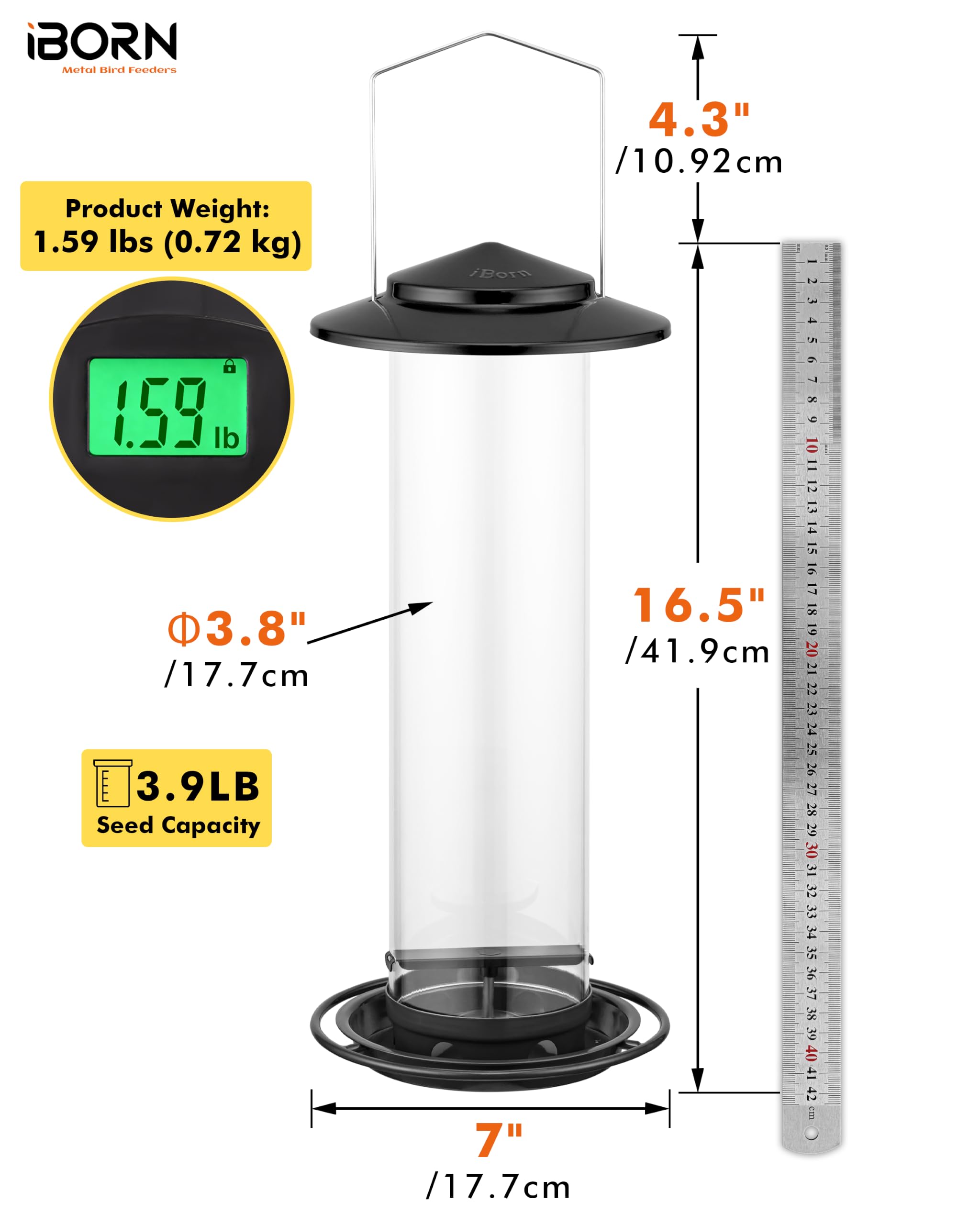 Side view of iBorn Metal Bird Feeder with black finish