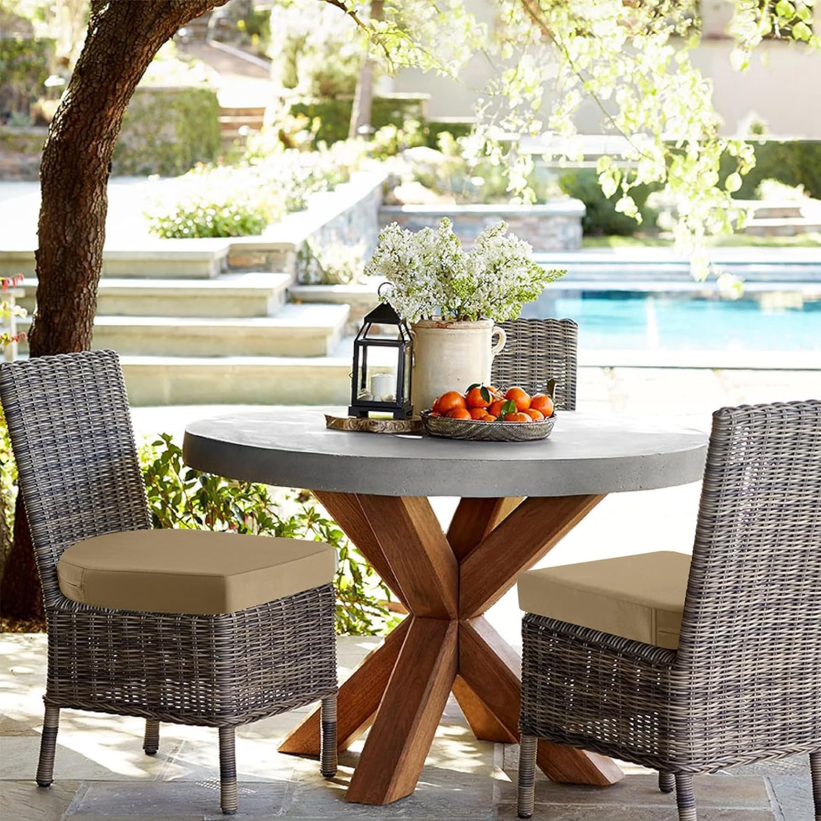 Side view of idee-home outdoor chair cushions displaying thickness
