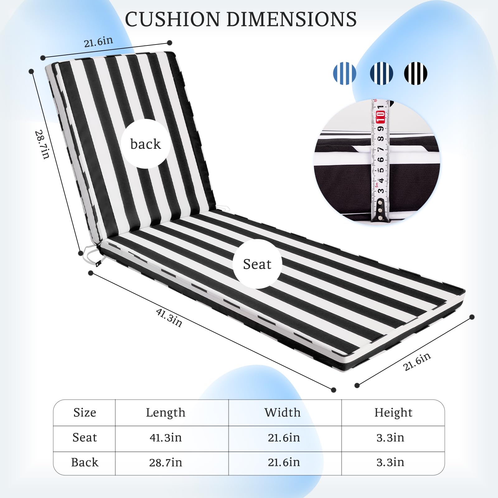 Side view of Iheqard Outdoor Chaise Lounge Cushion showing thickness