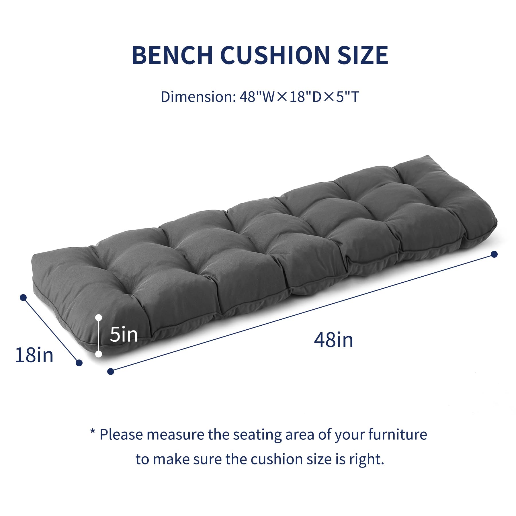 Side view of IPYNBAP 48x18x5 inch cushion showing tufted design