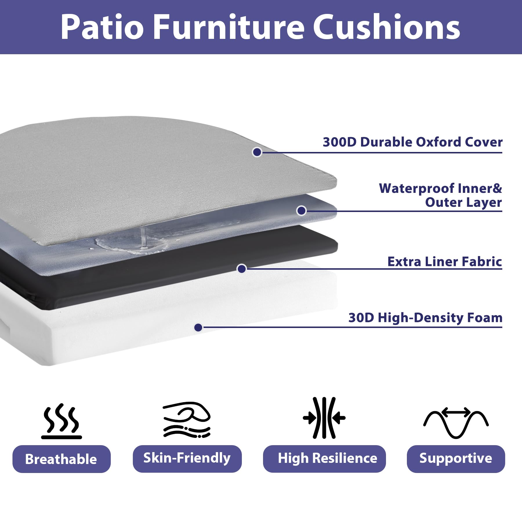 Side view of IPYNBAP grey outdoor chair cushion