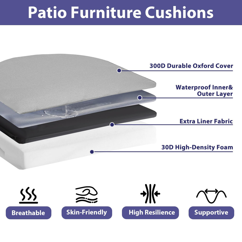 Side view of IPYNBAP grey outdoor chair cushion