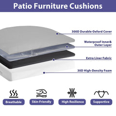 Side view of IPYNBAP grey outdoor chair cushion
