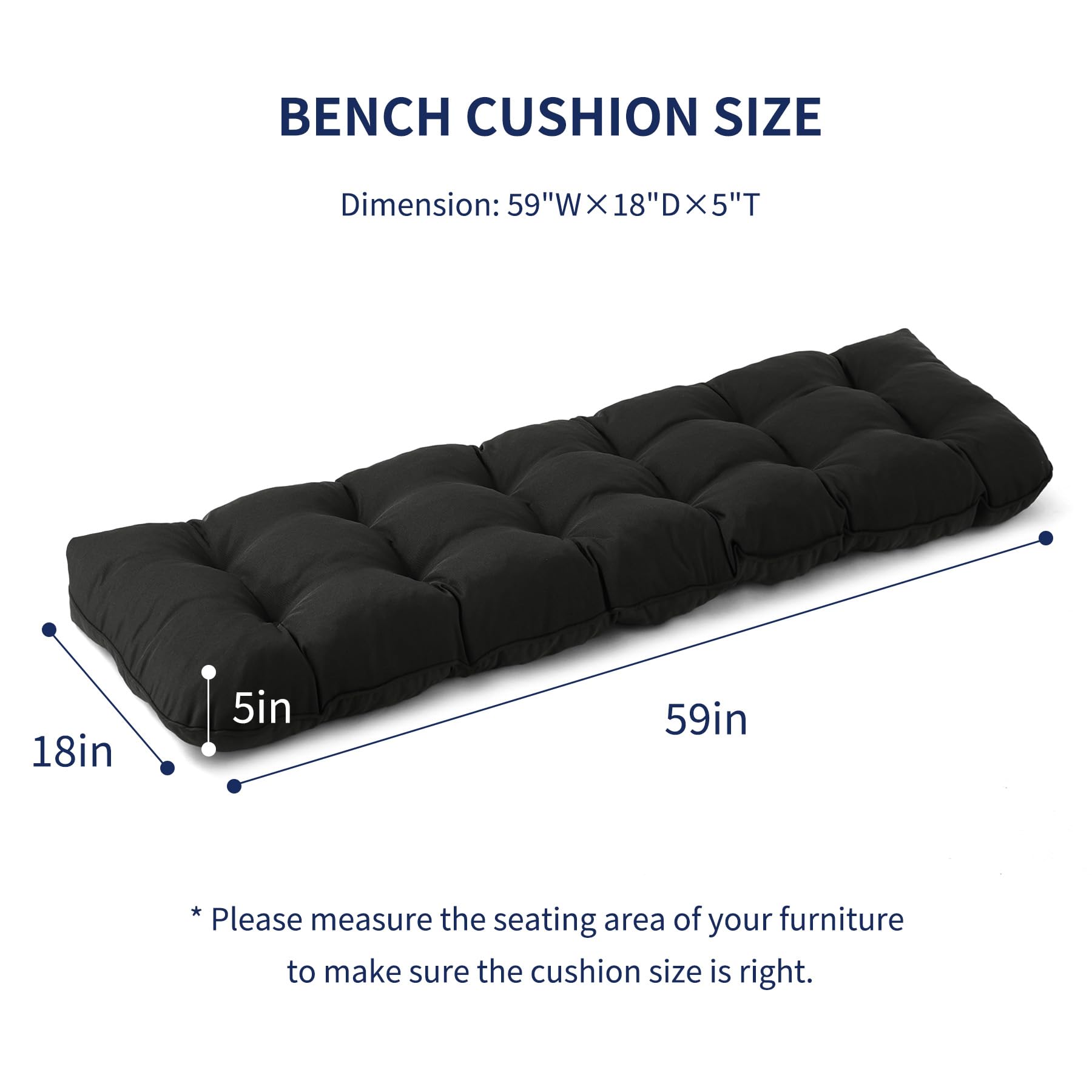 Side view of IPYNBAP Outdoor Bench Cushion with tufted design
