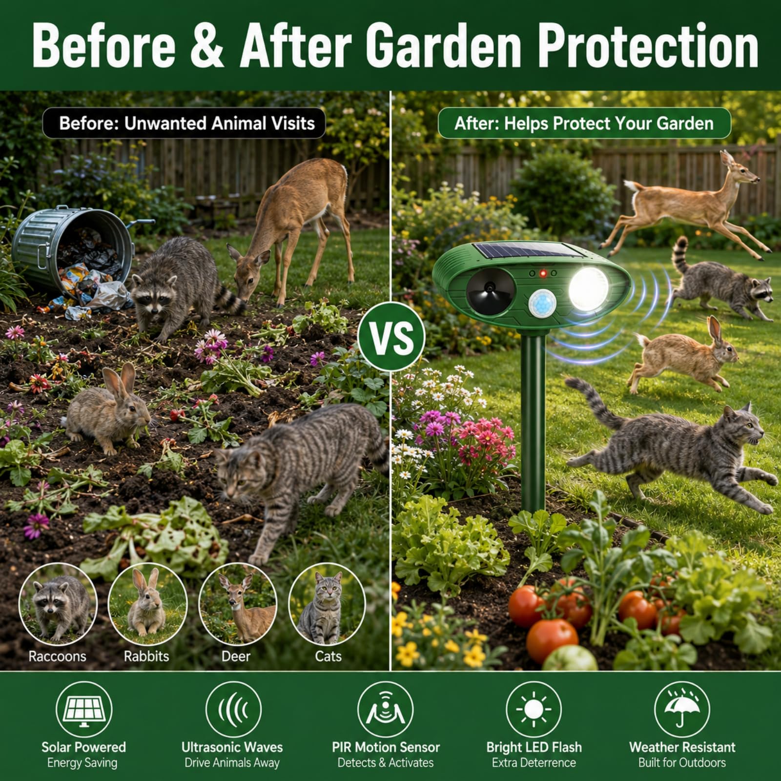 Side view of JahyElec ultrasonic repeller in garden