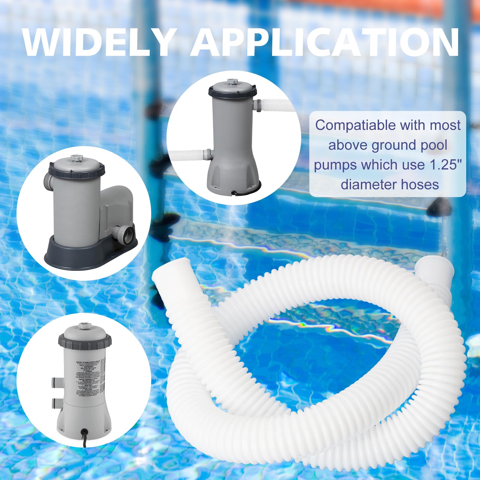 Side view of JEKIVEY Pool Hoses showing length and diameter