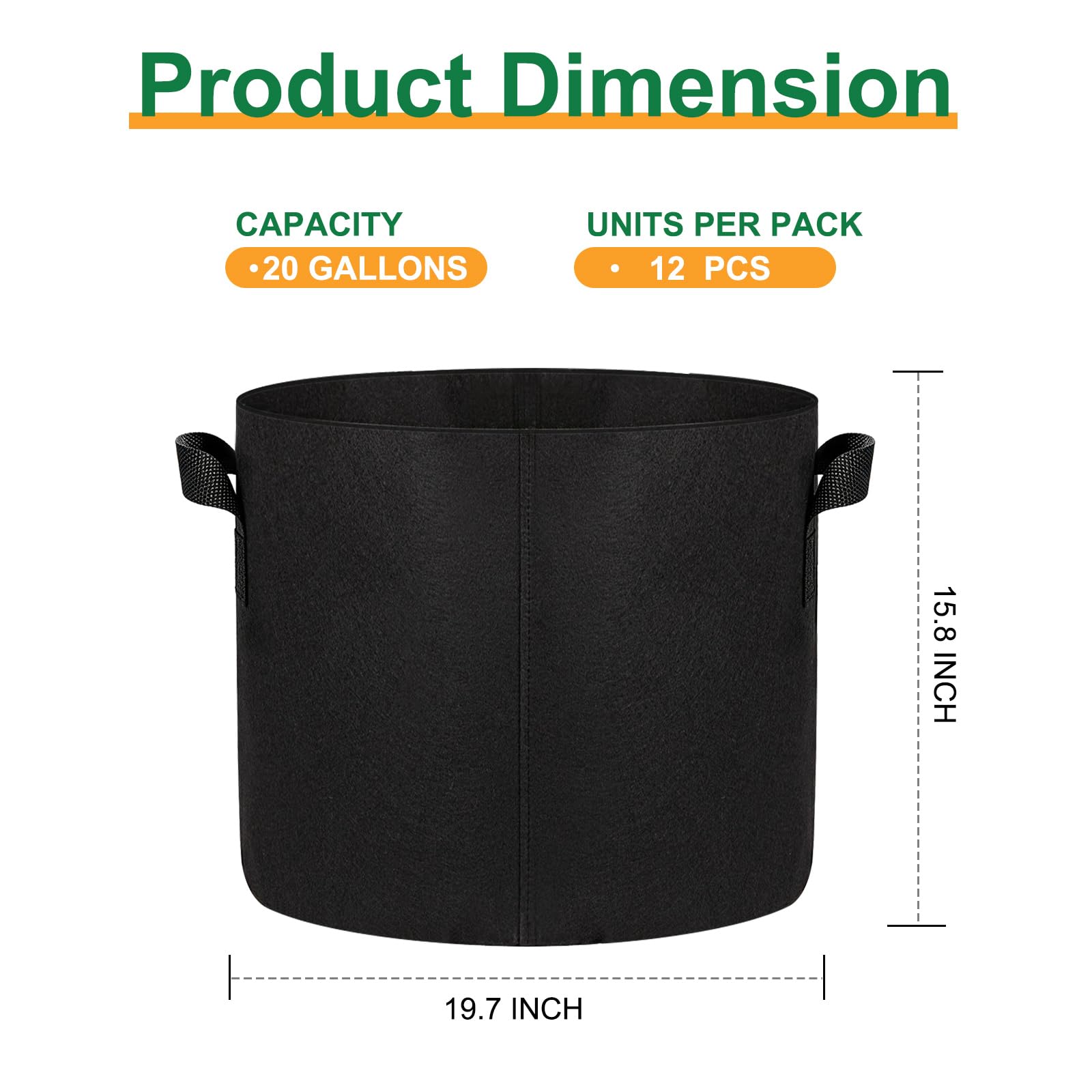Side view of JERIA 20 Gallon Grow Bag showing fabric material