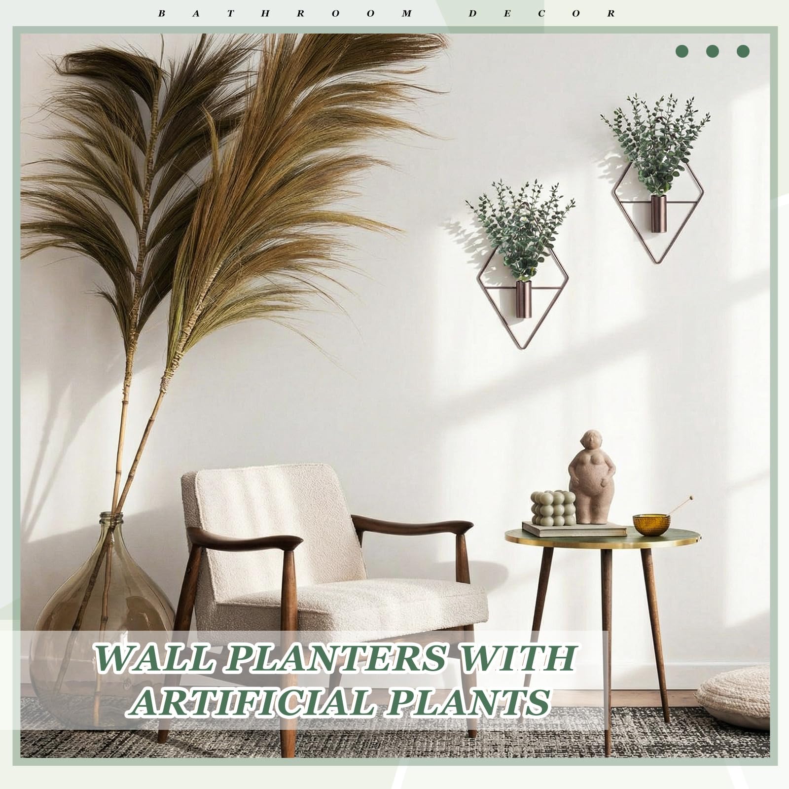 Side view of Jexine geometric wall planter with artificial flowers