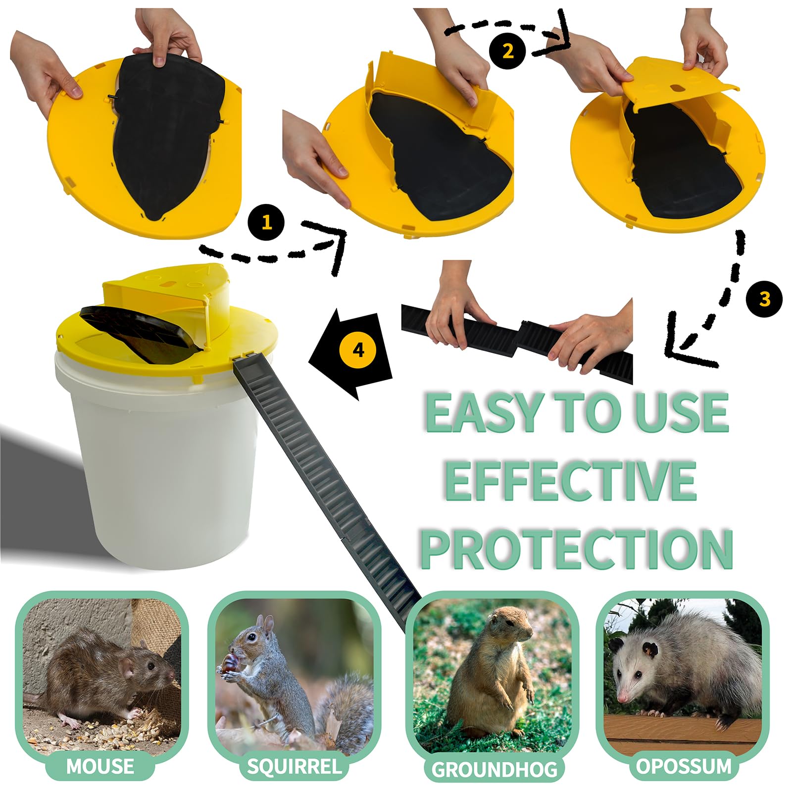 Side view of Jhovunetharq mouse trap bucket lid