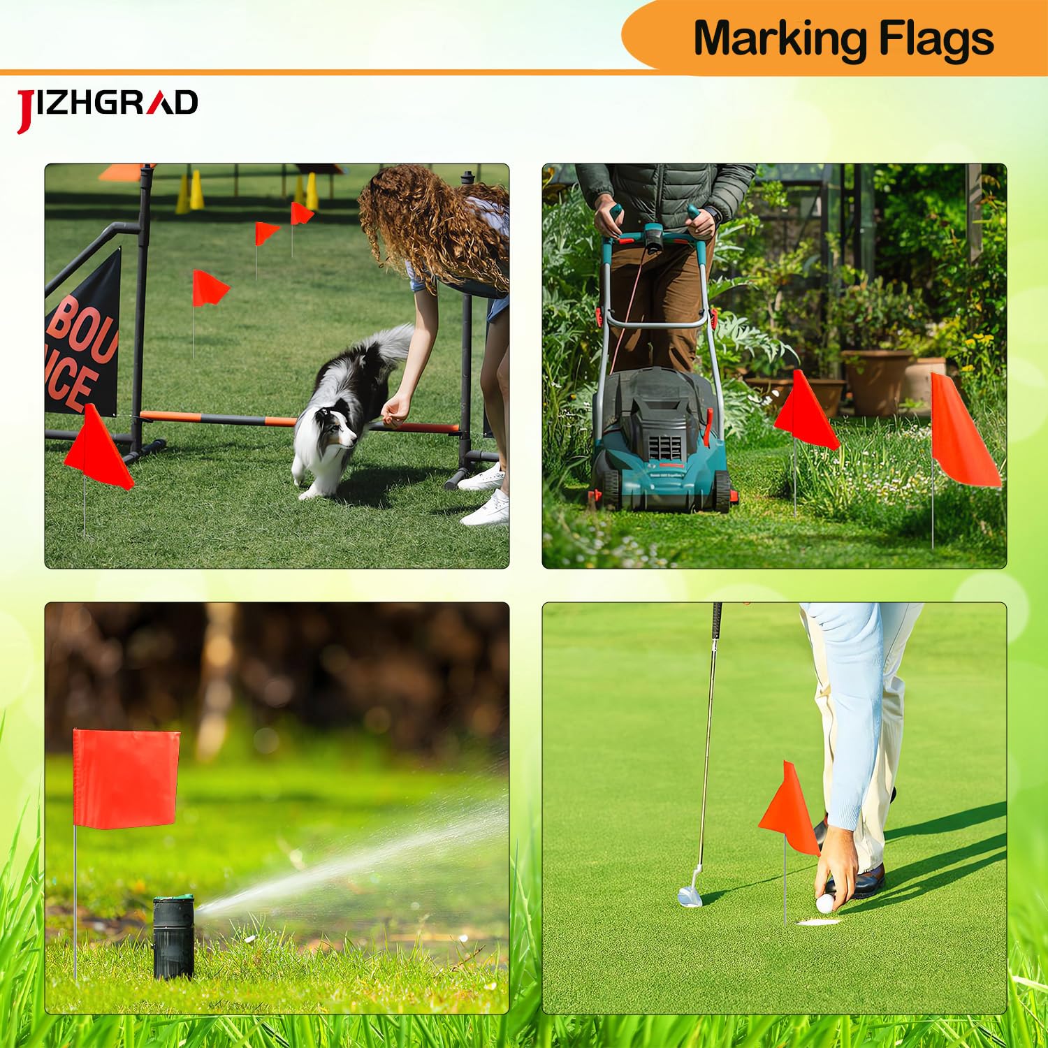 Side view of JIZHGRAD marking flags in soil