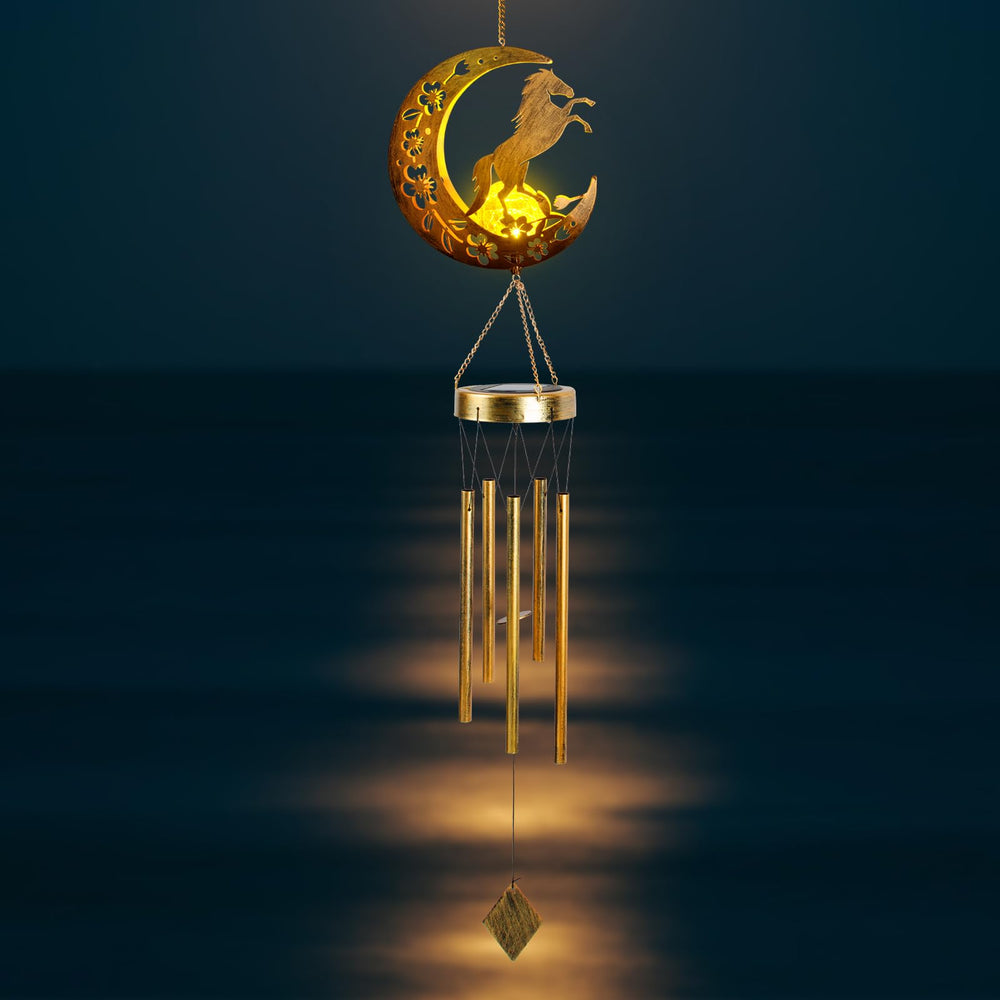 Side view of JOBOSI Moon Horse Wind Chime showing details