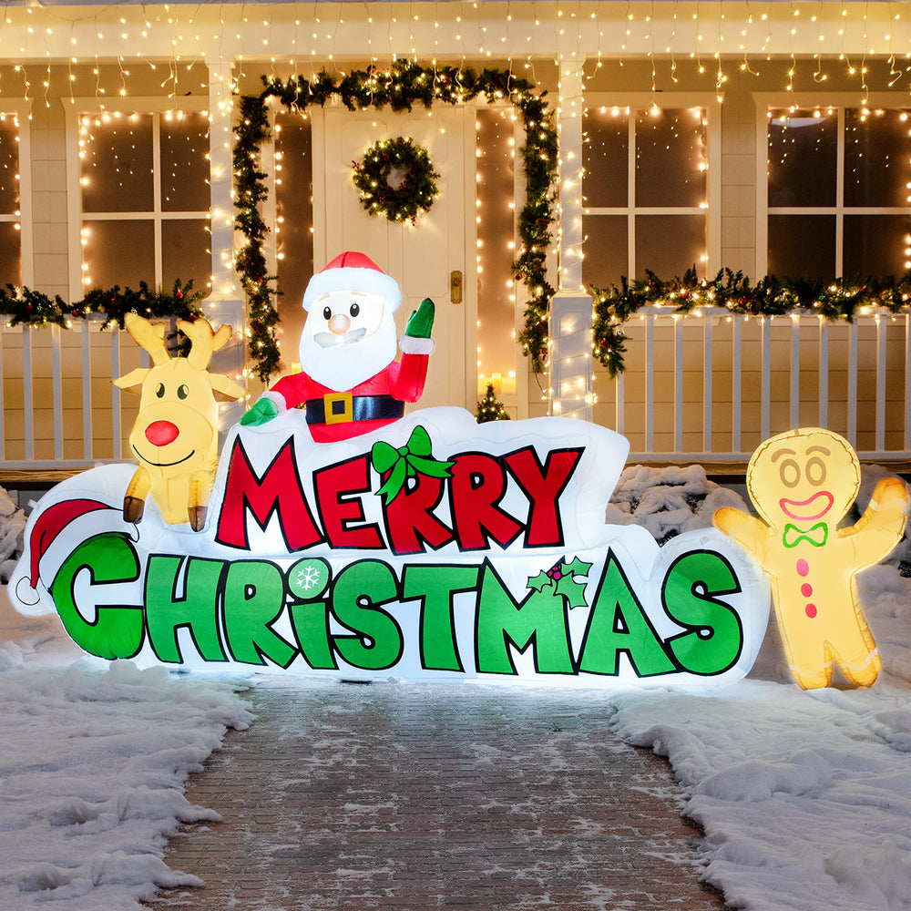 Side view of Joiedomi Christmas inflatable with gingerbread man