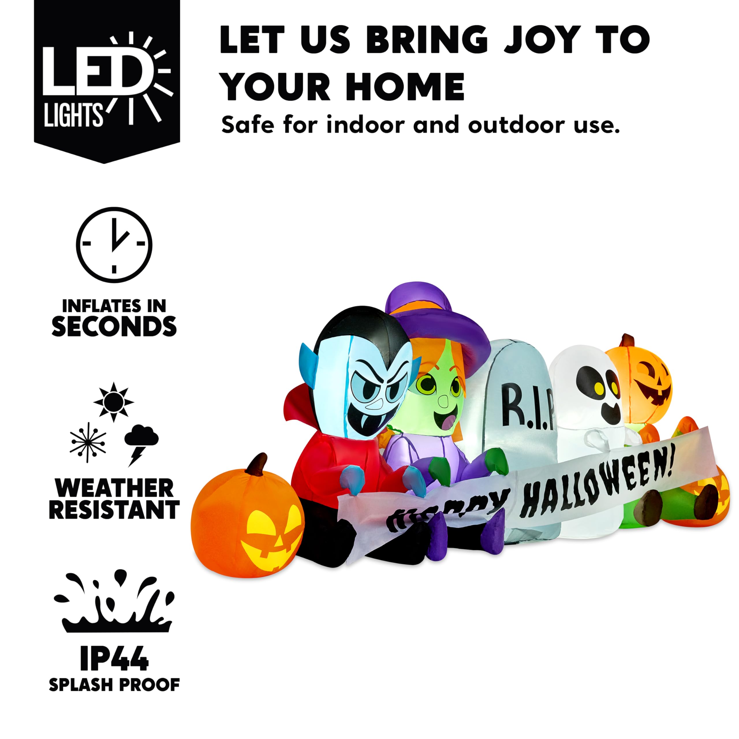 Side view of Joiedomi inflatable vampire and witch characters