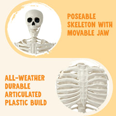 Side view of JOYIN 5 FT Skeleton posed in a graveyard