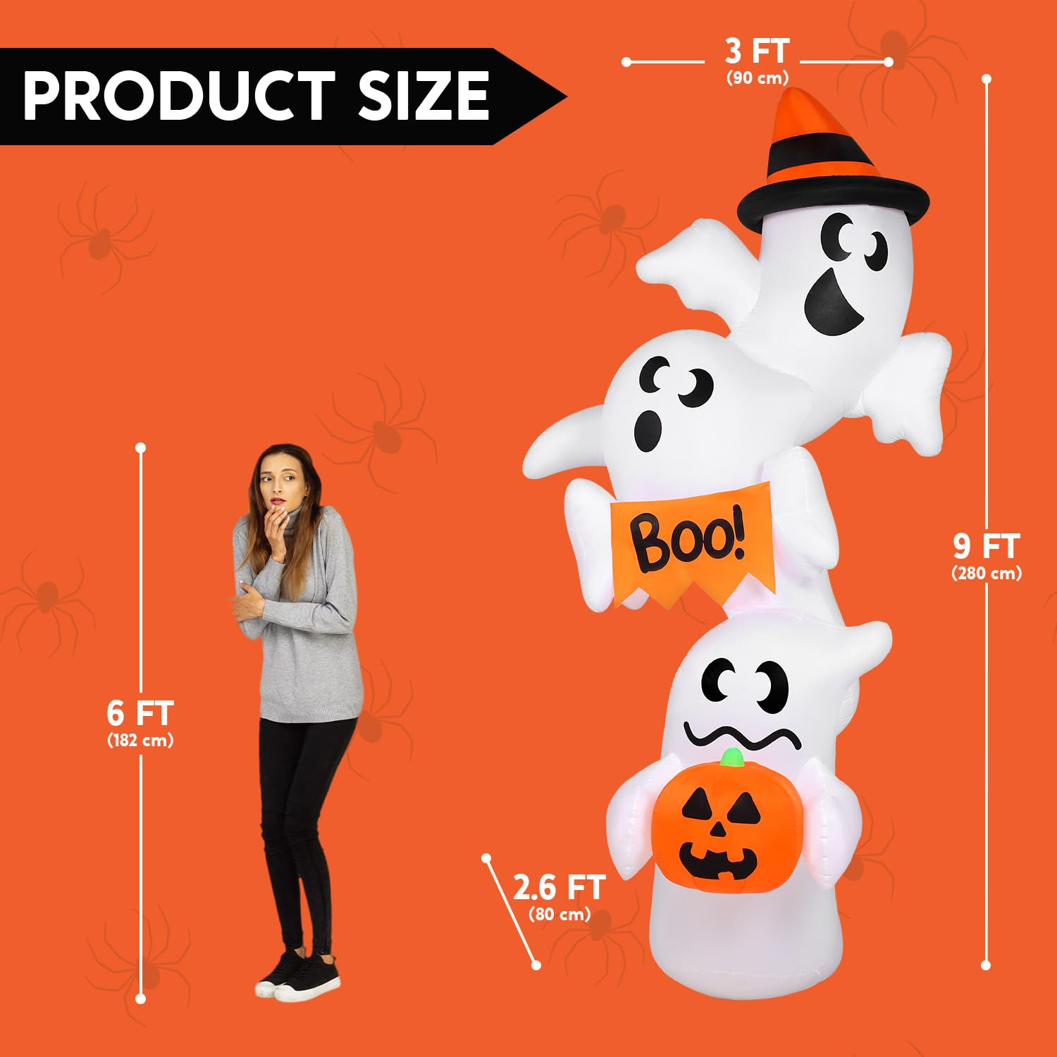 Side view of JOYIN inflatable ghost with LED lights