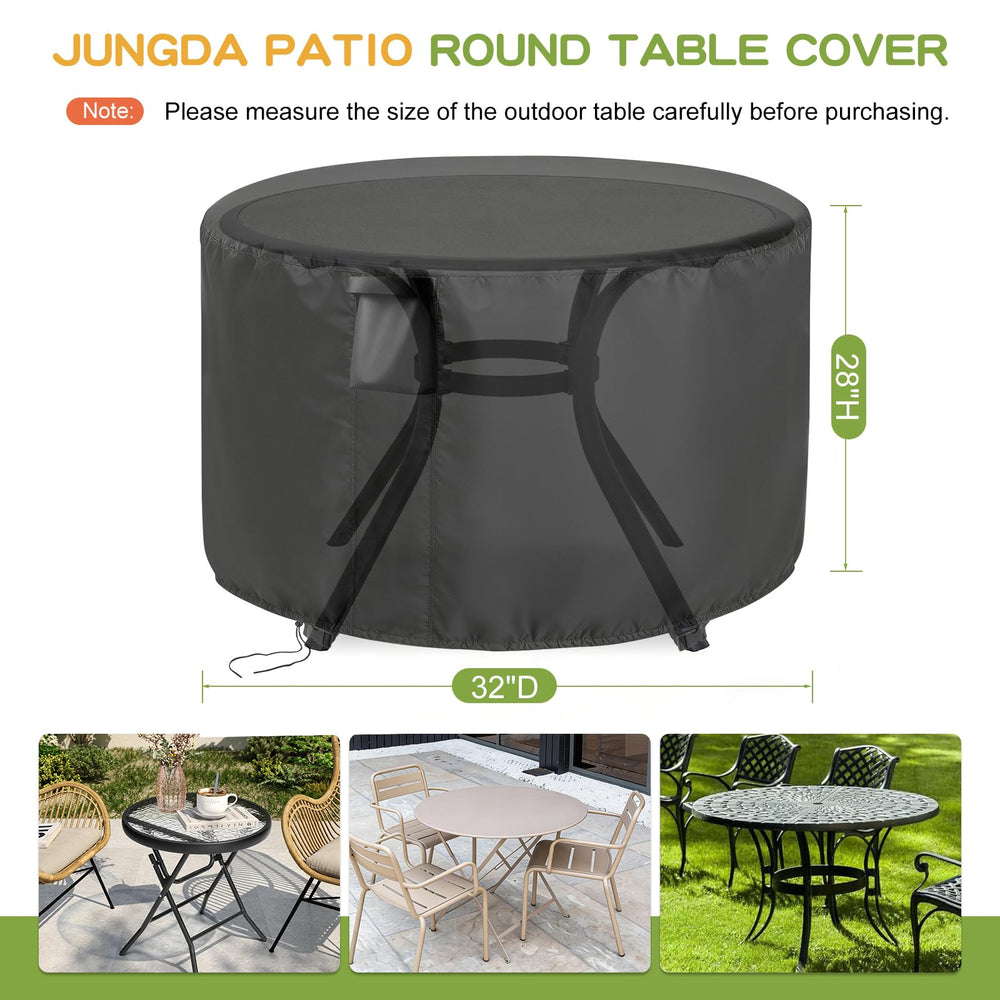 Side view of Jungda 32 Inch patio table cover with drawstring