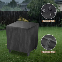 Side view of Jungda outdoor furniture cover showing drawstring