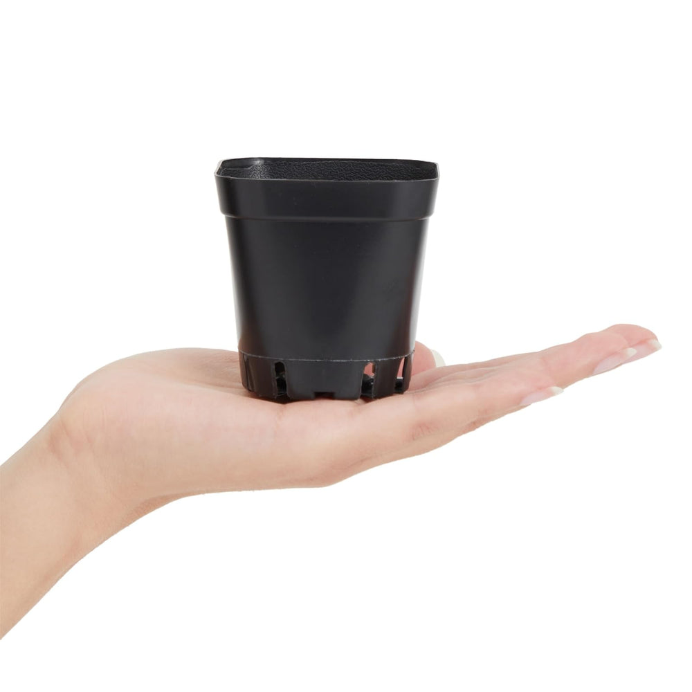 Side view of Juvale Square Nursery Pot, black finish