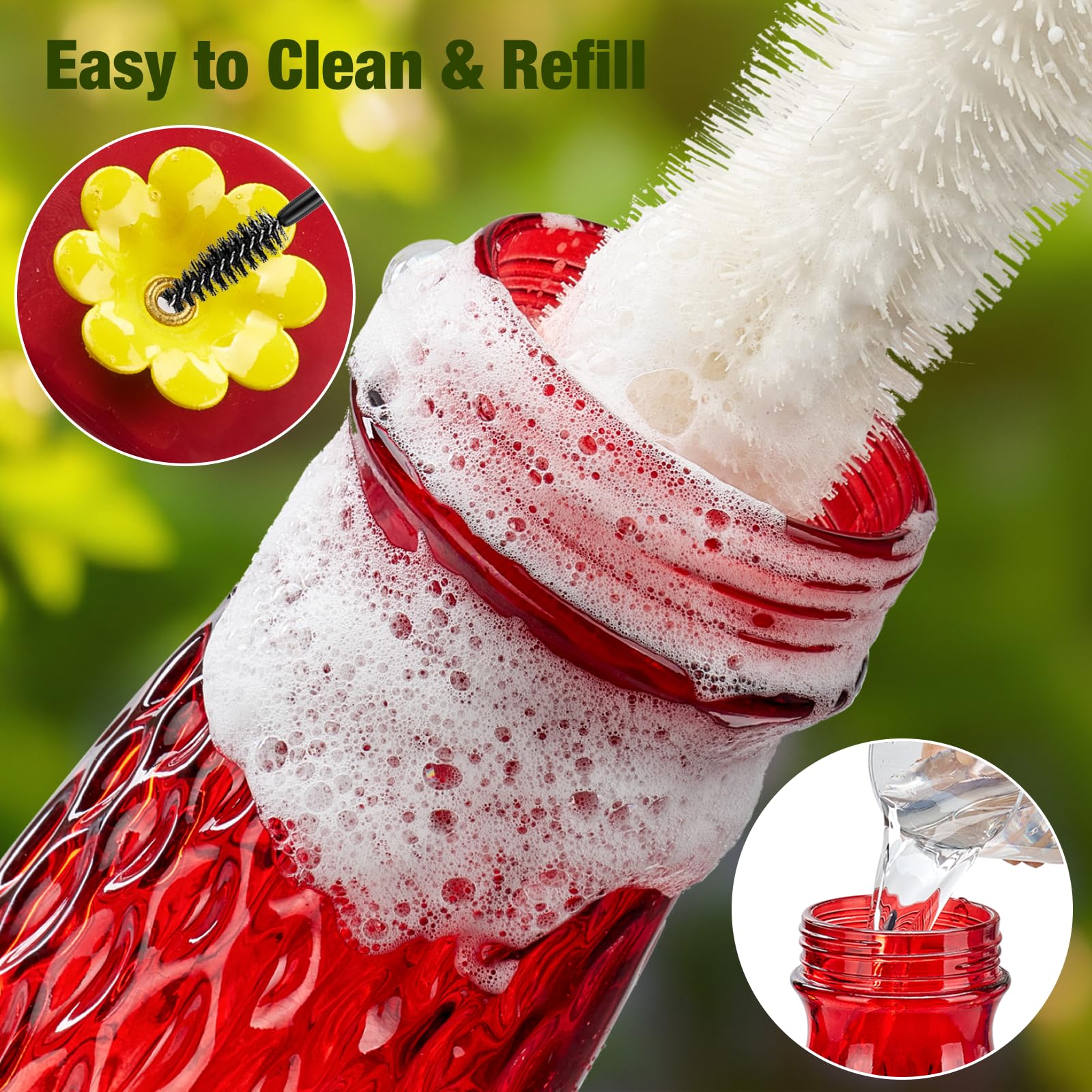 Side view of Kingsyard Glass Hummingbird Feeder with clear glass
