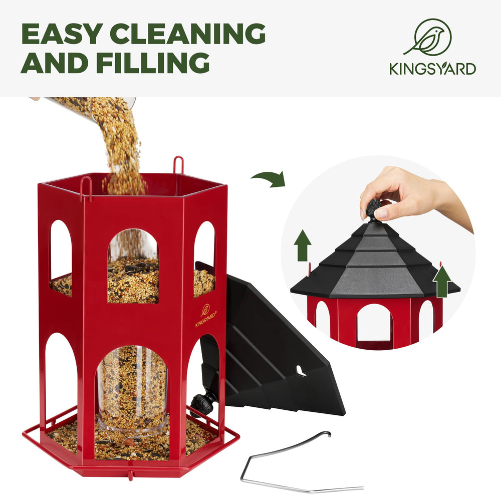 Side view of Kingsyard Metal Bird Feeder showing seed compartment
