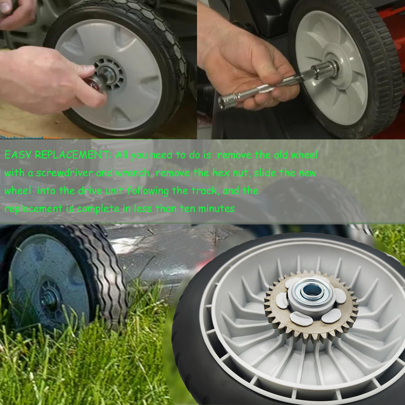 Side view of KMHGD lawn mower wheels