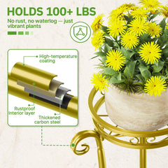 Side view of KMOTASUO 3 Tier Metal Plant Stand displaying plants