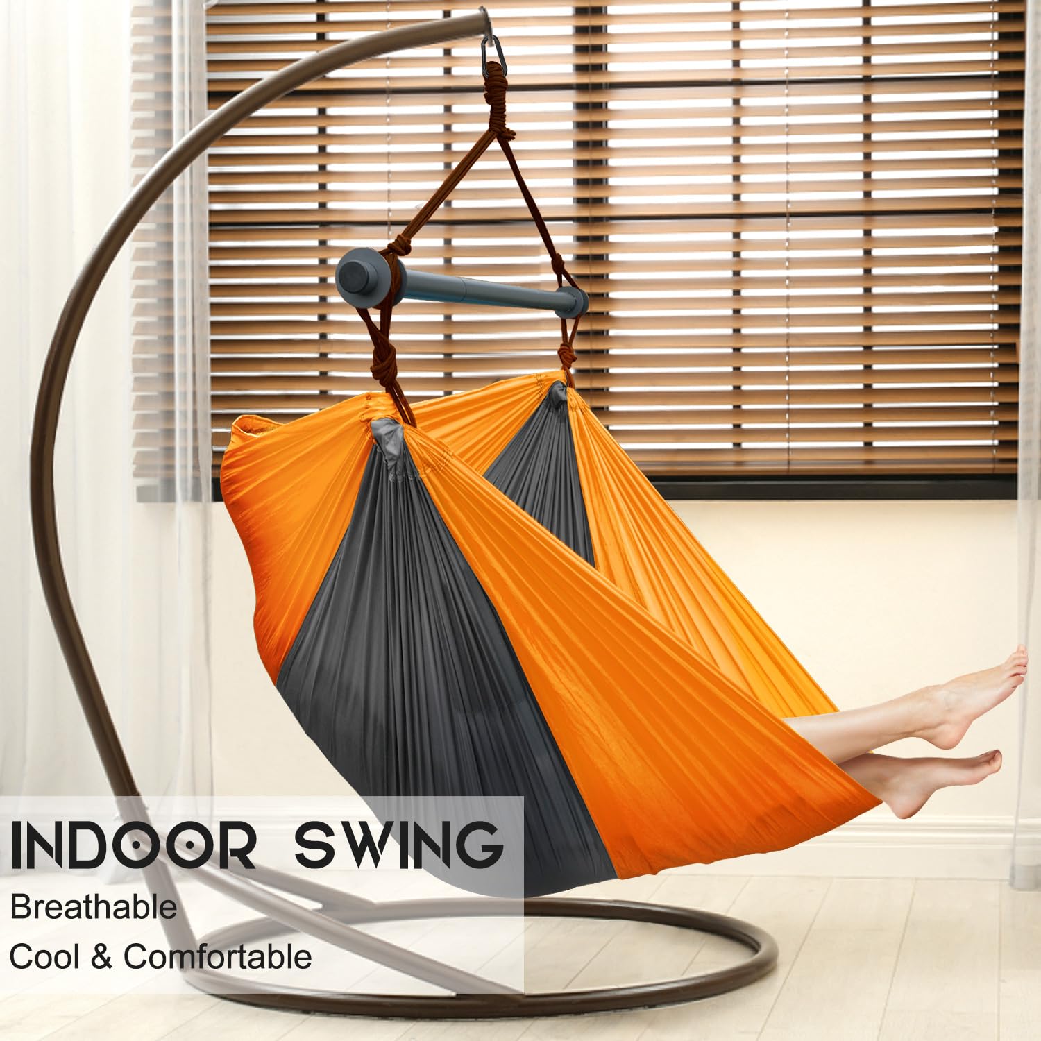Side view of Konosnd Hammock Chair Swing with support rod