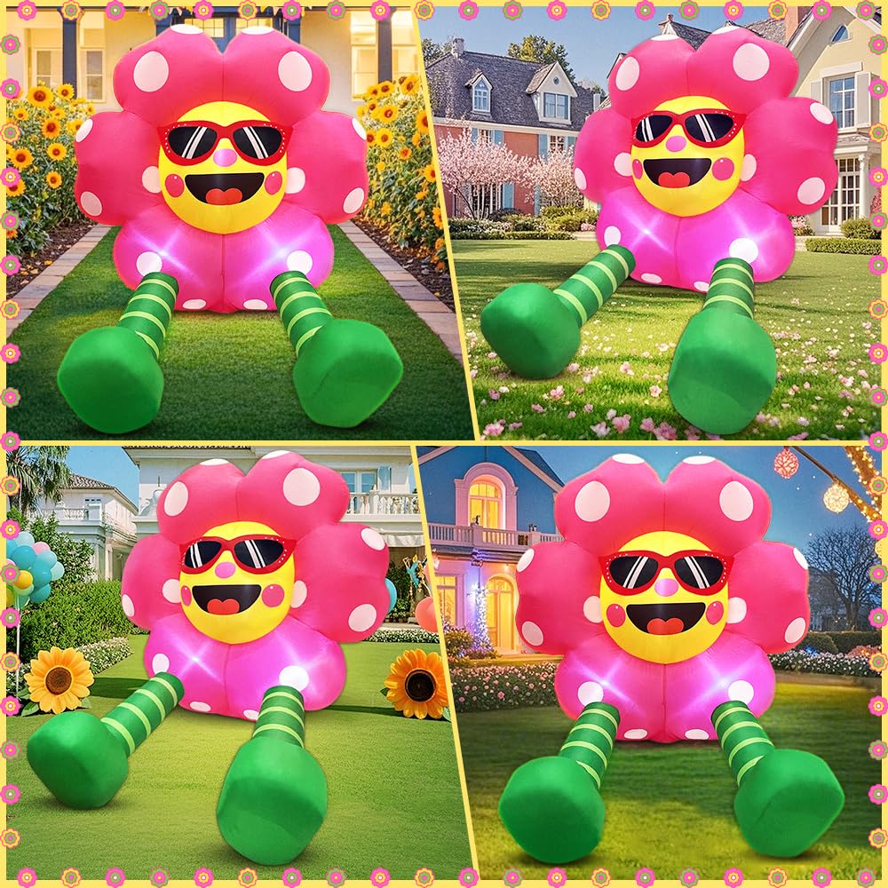 Side view of KOOY inflatable sunflower with sunglasses